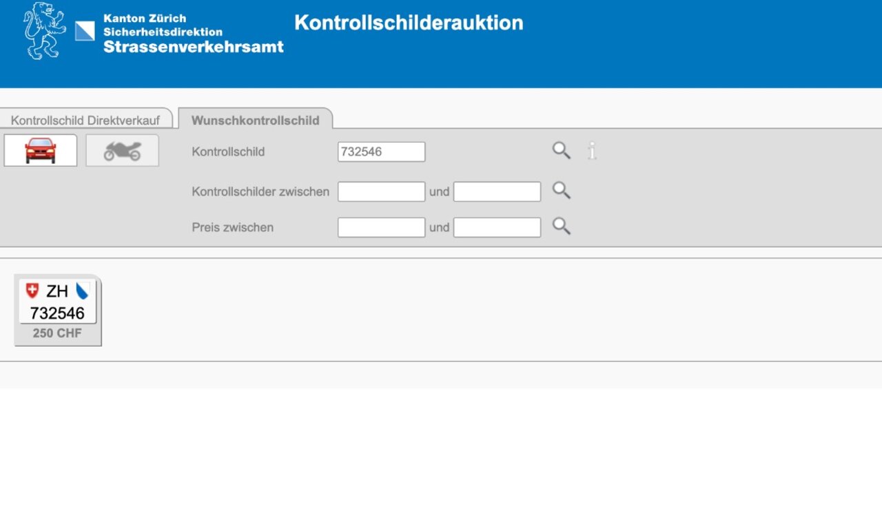 Strassenverkehrsamt Zürich Wunschkontrollschild