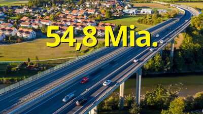 54.8 Milliarden Kilometer legten alle Autos auf Schweizer Strassen im Jahr 2022 zurück.