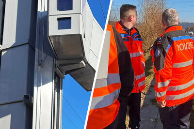Adaptive Tempokontrolle auf der A14: Die Luzerner Polizei bei der Installation der sogenannten GHGW-Blitzer. Bild: Luzerner Polizei