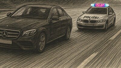 Als die Polizeipatrouille Blaulicht und Sirene aktivierten, reagierte der Neulenker die Flucht. Symbolbild: Illustration ist KI generiert