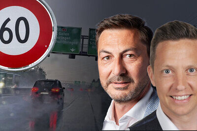 ASTRA-Sprecher Thomas Rohrbach (l.) rechnet damit, dass die Gerichte über die Temporeduktionen entscheiden werden. SVP-Nationalrat Christian Imark plant einen Vorstoss, der für flüssigen Verkehr auf Nationalstrassen sorgen soll. Bild: Bundesamt für Strassen, Parlament, STREETLIFE