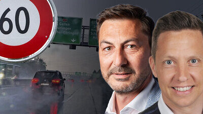ASTRA-Sprecher Thomas Rohrbach (l.) rechnet damit, dass die Gerichte über die Temporeduktionen entscheiden werden. SVP-Nationalrat Christian Imark plant einen Vorstoss, der für flüssigen Verkehr auf Nationalstrassen sorgen soll. Bild: Bundesamt für Strassen, Parlament, STREETLIFE