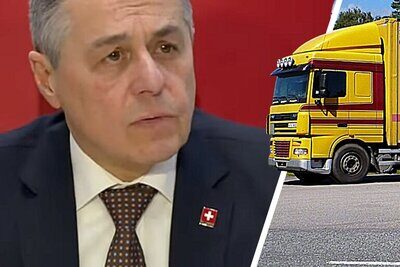 Aussenminister Ignazio Cassis anlässlich der Bekanntgabe des Vertragsabschlusses am 20. Dezember 2024. Mit den neuen EU-Verträgen könnten bald Gigaliner, 60-Tönner-Lastwagen, durch die Schweiz fahren. Bild: Bundesrat Youtube, Freepics