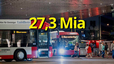 Fast jeder vierte zurückgelegte Personenkilometer fand 2023 mit dem öffentlichen Verkehr statt. Bild: Stadtbus Winterthur