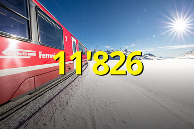 Roter Zug neben einem Schneefeld