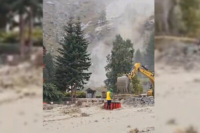 Überschwemmungen im Saastal. Bild: Twitter/Saastal Magnifique Saas-Fee - Wallis