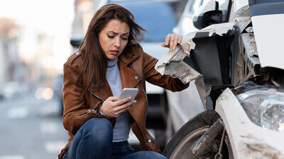 Eine Frau meldet einen Schaden an ihrem Auto