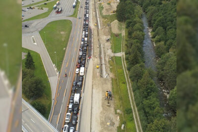 Stau am Gotthard von oben