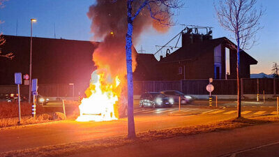 Die Fahrzeuglenkerin konnte das Auto noch auf eine Nebenstrasse manövrieren. Bild: Zuger Strafverfolgungsbehörden