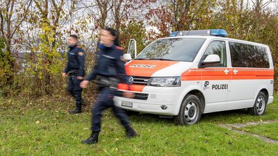 Polizeiauto am Waldrand.